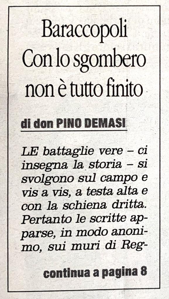 BARACCOPOLI: CON LO SGOMBERO NON E’ TUTTO FINITO